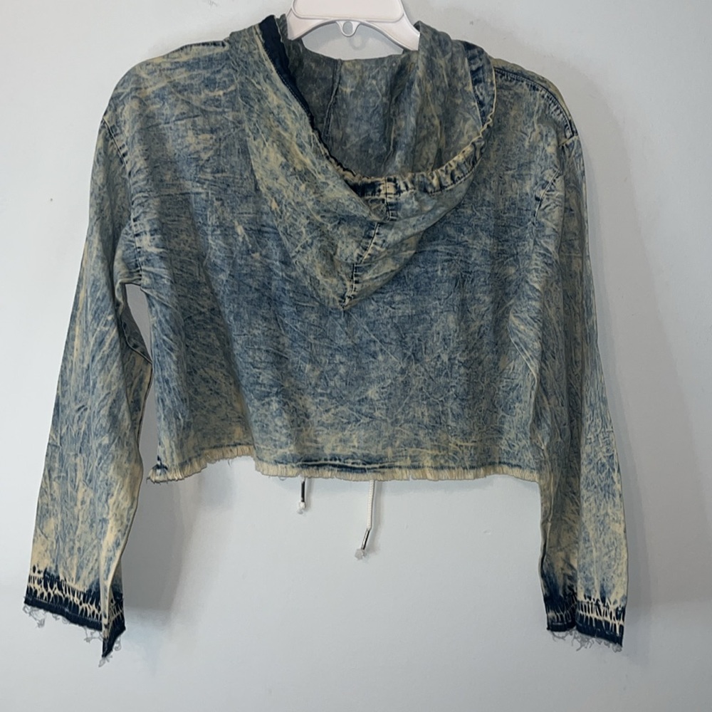 Thrill Jeans Hoodie Cropped Ripped Distressed Streetwear Y2K Stonewashed Size M - Picture 4 of 4